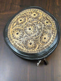 Western Canteen Crossbody Bag — Vintage Distressed Leather Tooled One Side + Hair-on-Hide Other Side (10.5")