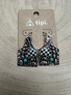 Western Cattle Tag, Armadillo & Spade Earrings with Checker Detail — 1½" Drop