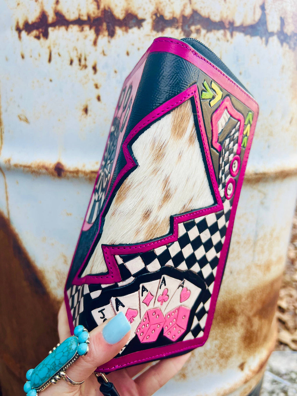 Pink Rocker Electric Rodeo Large Zippered Wallet