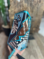 Turquoise Rocker Electric Rodeo Large Zippered Wallet