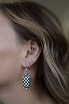 Western Black & White Checkered Rectangle Earrings — 1½" Drop