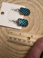 Western Turqoise and Black Checkered Rectangle Earrings — 1½" Drop