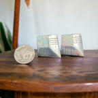 Vintage Navajo-Style Hand-Stamped Sterling Silver Concho & Opal Post Earrings — 1 1/4" Long