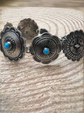 Victor Coriz Navajo Concho Link Bracelet with Sleeping Beauty Turquoise — Adjustable 6"-7.5" (Sterling Stamped, Artist Hallmark)