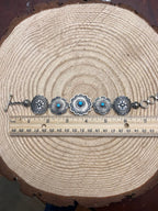 Victor Coriz Navajo Concho Link Bracelet with Sleeping Beauty Turquoise — Adjustable 6"-7.5" (Sterling Stamped, Artist Hallmark)