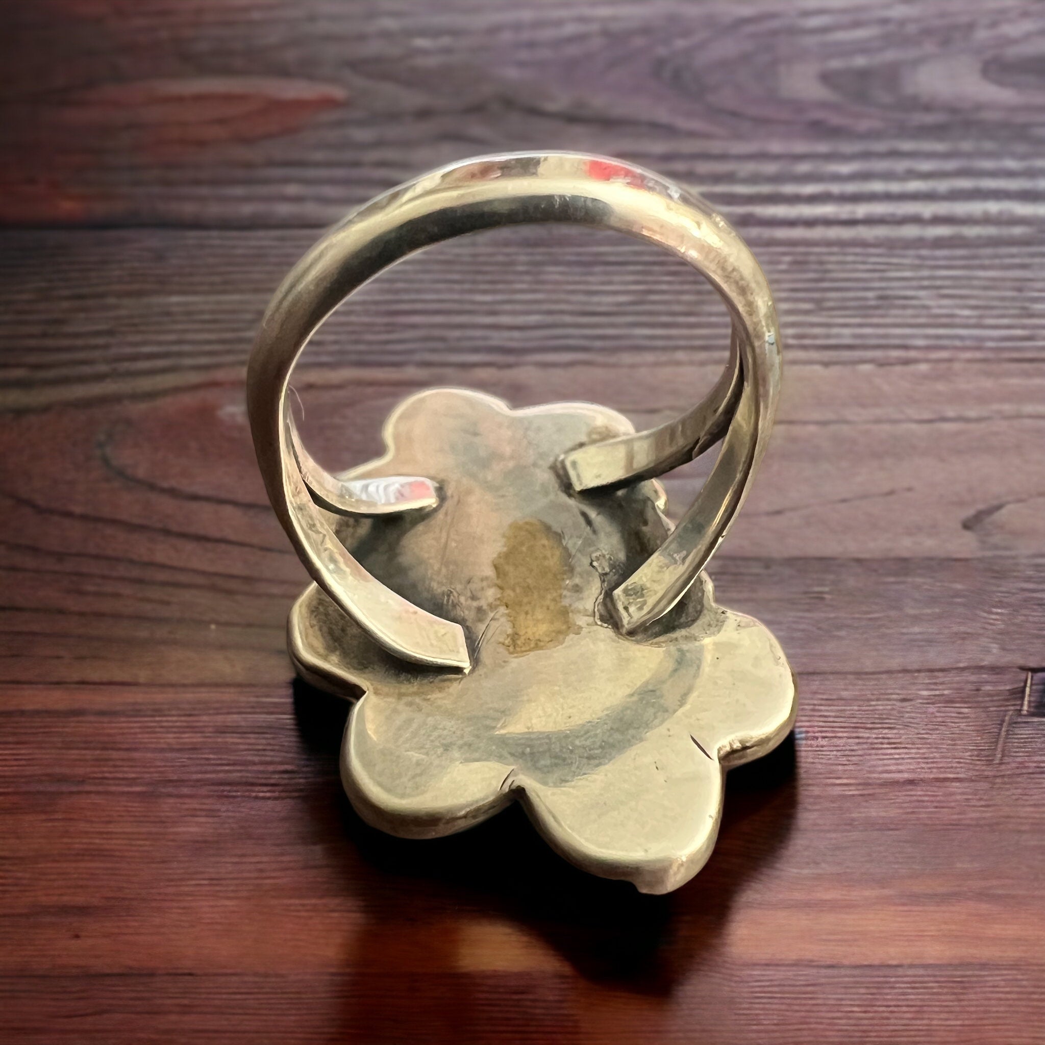 Annie Chapo Hand-Stamped Sterling Silver Coral Ring — Size 7 (Vintage Native American)