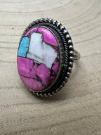 Scott Skeets Navajo Handmade Cotton Candy Adjustable Multi-Stone Ring (Coral + Turquoise)