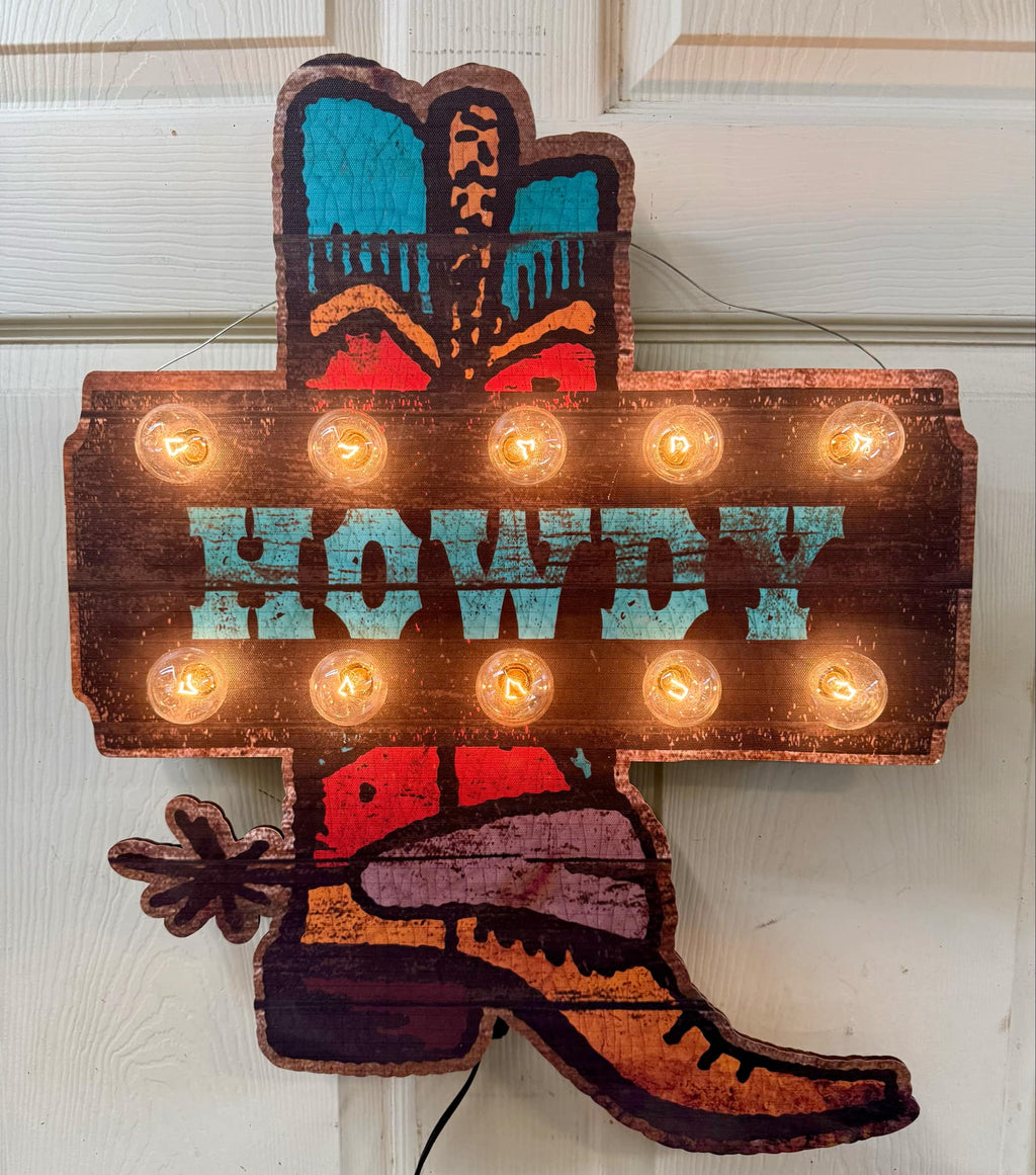 Cowboy Boot Marquee Lighted Artwork — Original Print on Canvas (22.5"×18.25")
