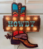 Cowboy Boot Marquee Lighted Artwork — Original Print on Canvas (22.5"×18.25")