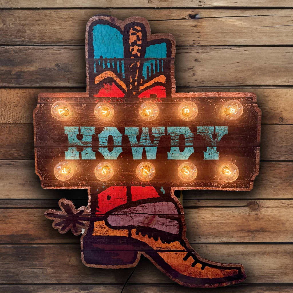 Cowboy Boot Marquee Lighted Artwork — Original Print on Canvas (22.5"×18.25")