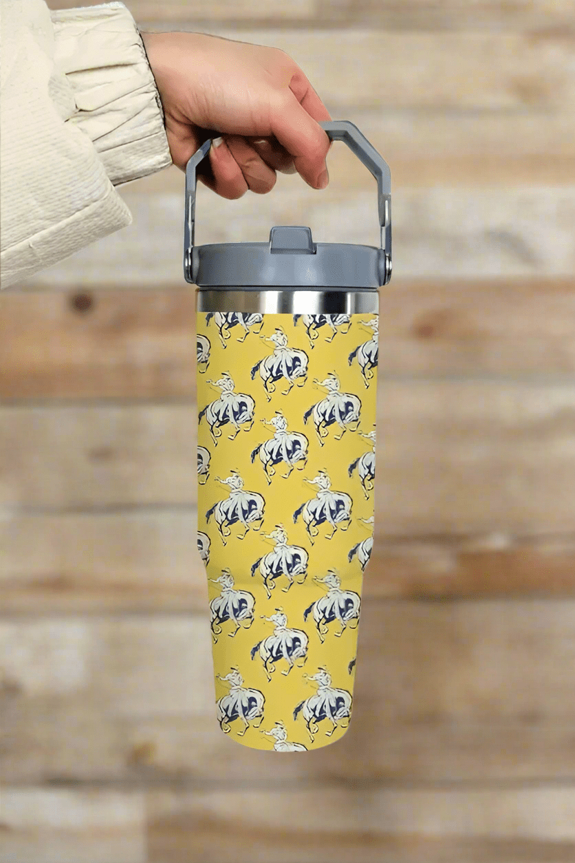 Cowboy Up Yellow Retro Western Print 30oz Tumbler