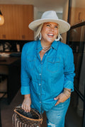 Blakeley "Dakota" Chambray Denim Western Top — Lightweight Breathable with Functional Buttons (Extra small remaining)