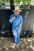 Blakeley "Dakota" Chambray Denim Western Top — Lightweight Breathable with Functional Buttons (Extra small remaining)