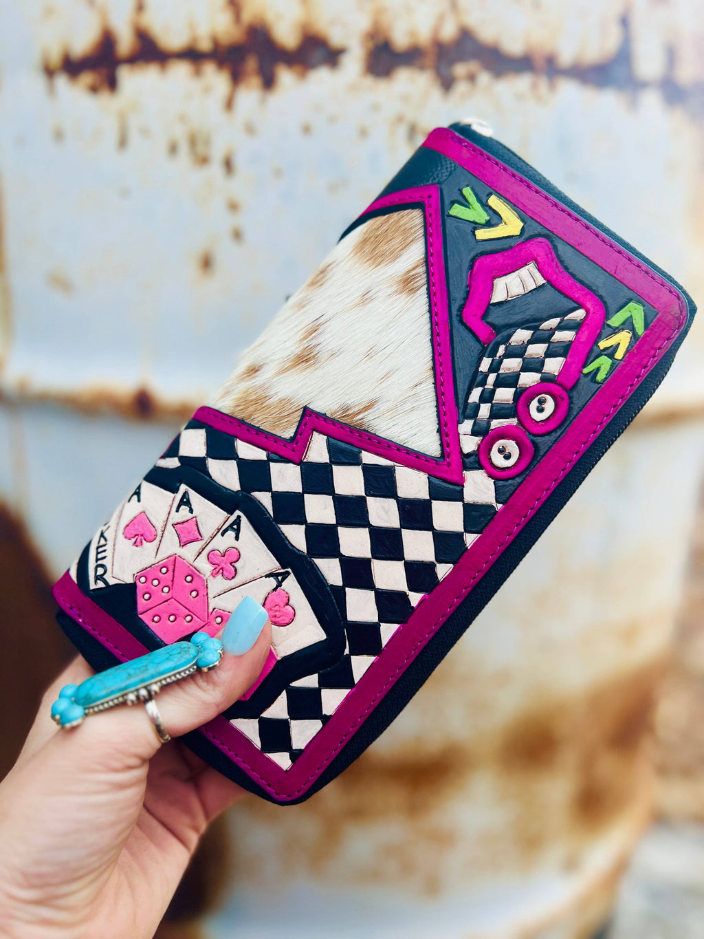 Pink Rocker Electric Rodeo Large Zippered Wallet