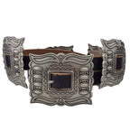 Western Silver Rectangular Concho Distressed Leather Belt — Brown or Black