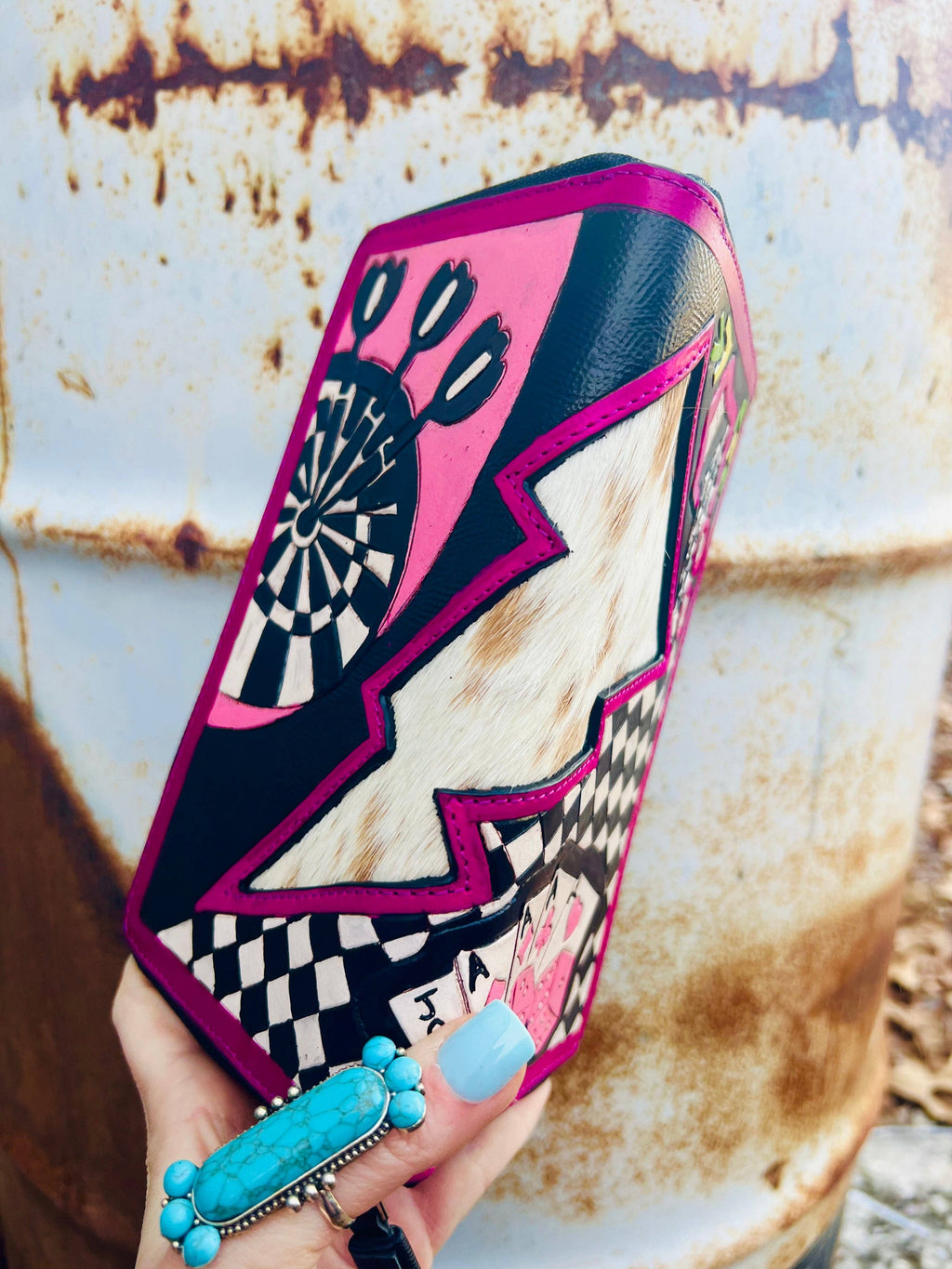 Pink Rocker Electric Rodeo Large Zippered Wallet