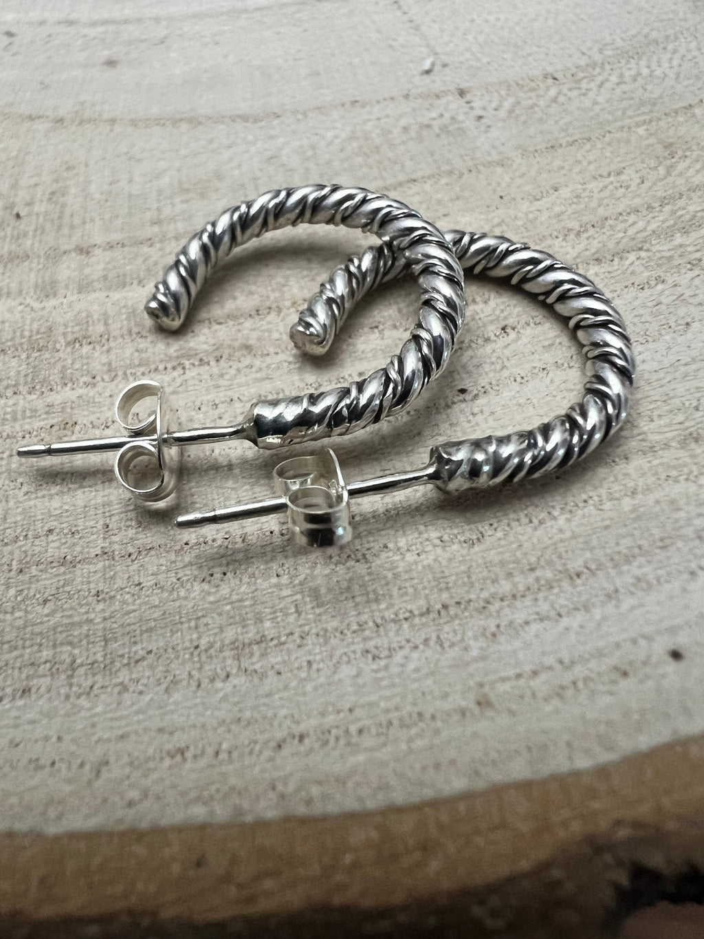 Elaine Tahe Navajo Sterling Silver Hoop Earrings — 5/8" × 1/8" (Listing #2)