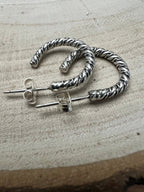 Elaine Tahe Navajo Sterling Silver Hoop Earrings — 5/8" × 1/8" (Listing #2)