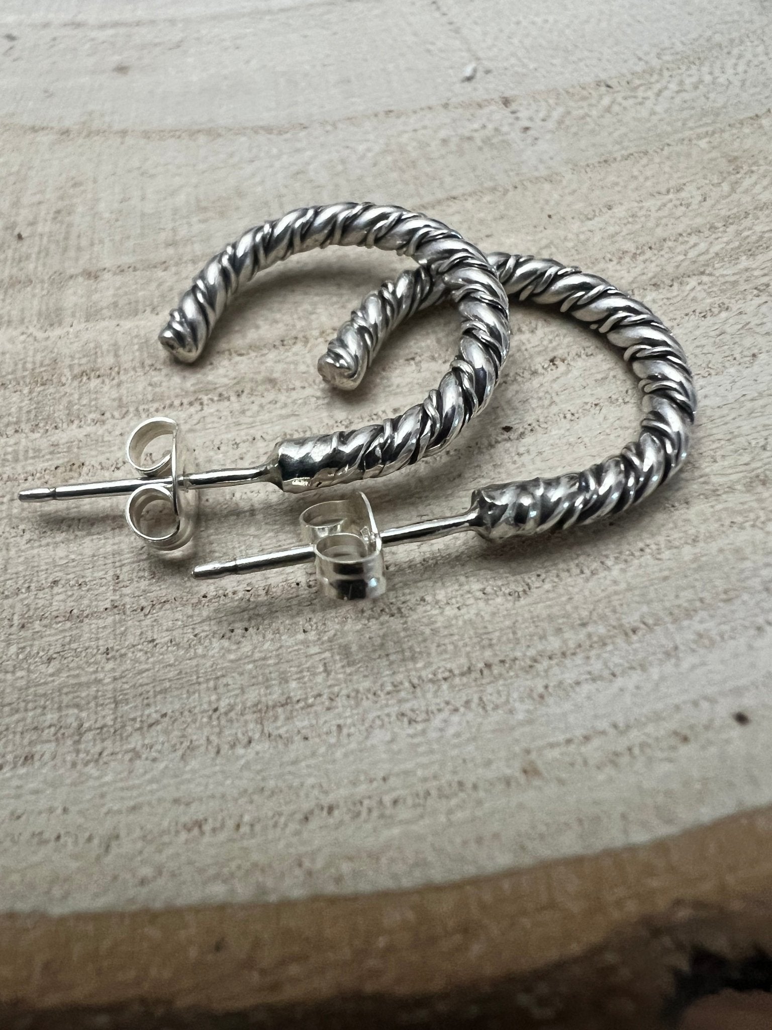 Elaine Tahe Navajo Sterling Silver Hoop Earrings — 5/8" × 1/8" (Listing #2)
