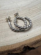 Elaine Tahe Navajo Sterling Silver Hoop Earrings — 5/8" × 1/8" (Listing #2)
