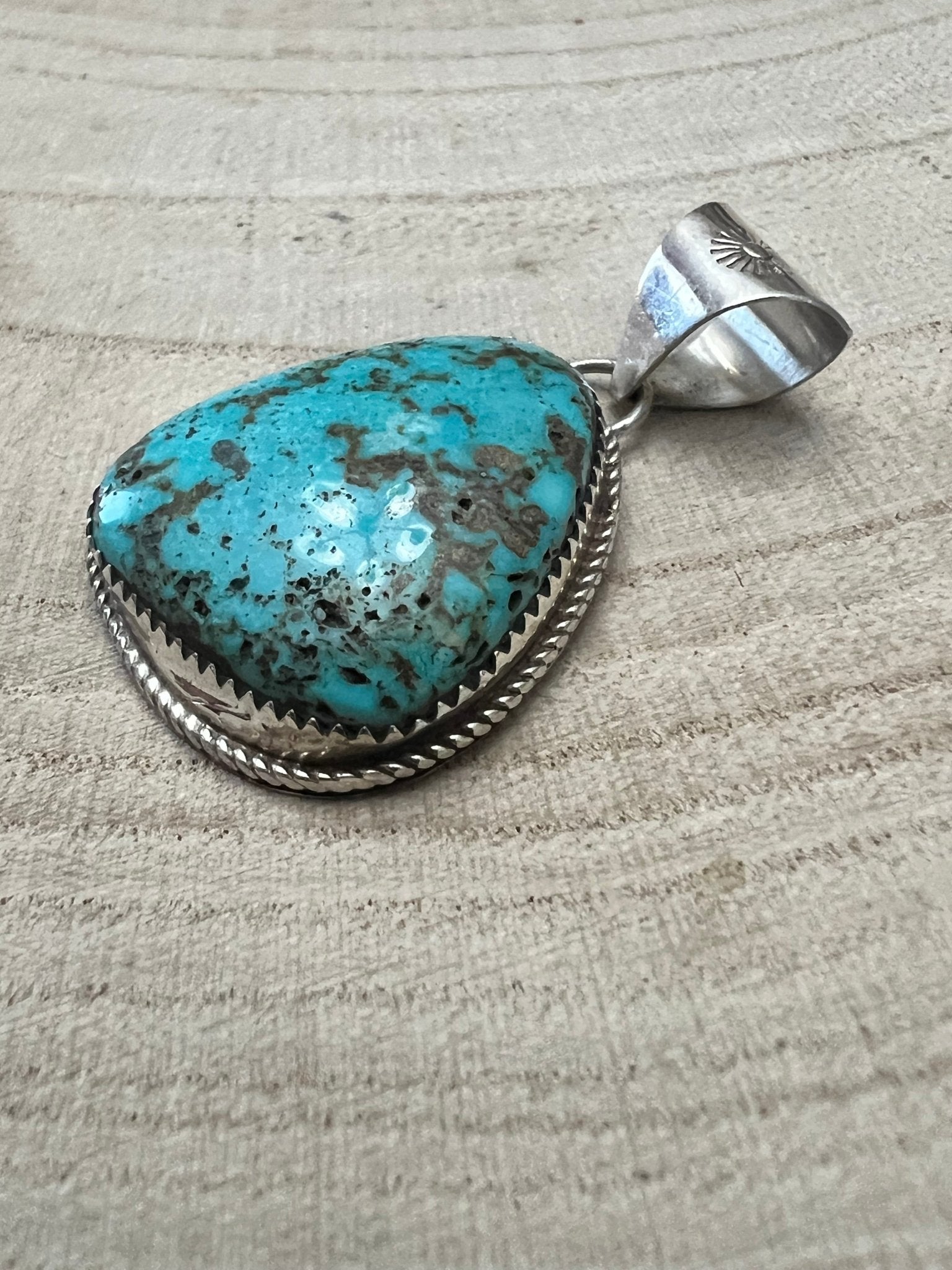 Ernest Hawthorne Navajo Sterling Silver Pendant with Egyptian Turquoise — 1 1/2" × 3/4" (Hallmarked)