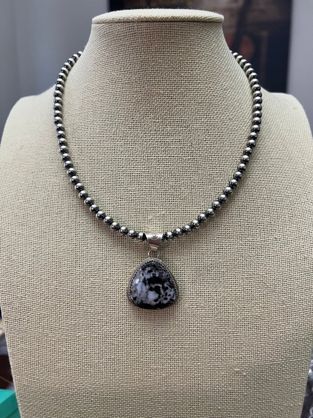 Ernest Hawthorne Navajo White Buffalo Turquoise & Sterling Silver Pendant — Hallmarked