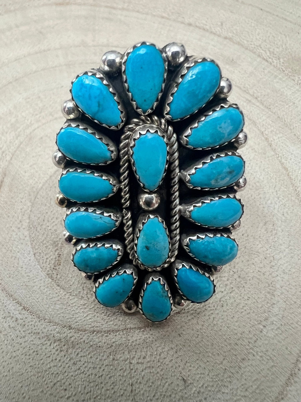 Eunise Wilson Navajo Sterling Silver Ring with Turquoise — Size 8 (Hallmark EJW)