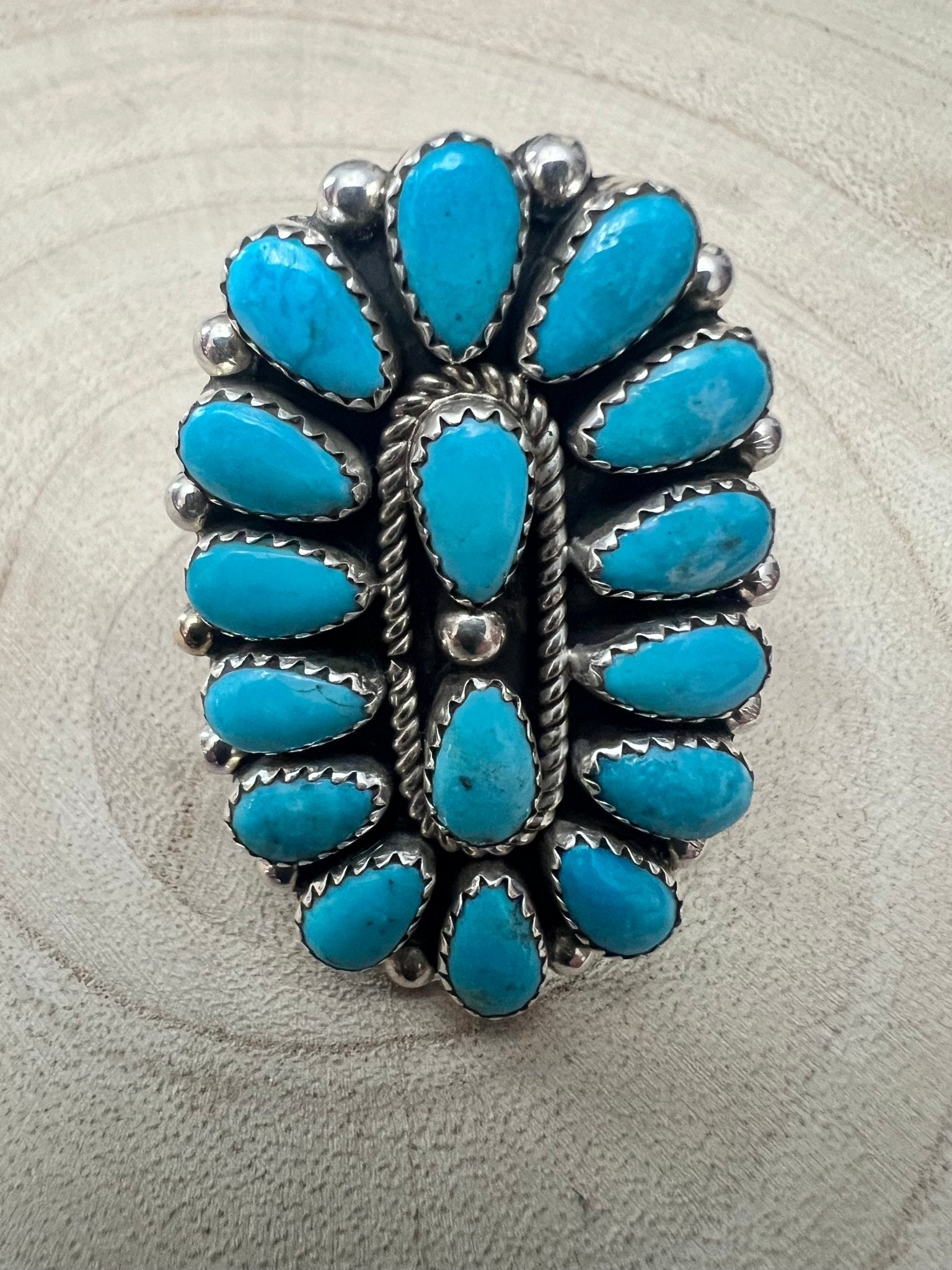 Eunise Wilson Navajo Sterling Silver Ring with Turquoise — Size 8 (Hallmark EJW)