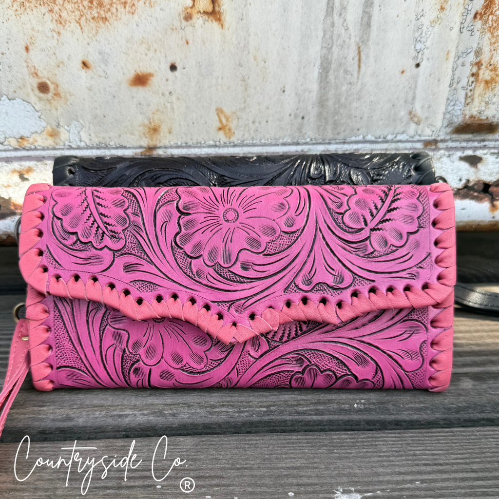 Piper Tooled Leather Wallet Wristlet
