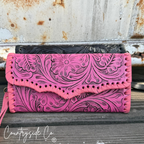 Piper Tooled Leather Wallet Wristlet