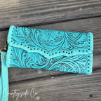 Piper Tooled Leather Wallet Wristlet