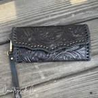 Piper Tooled Leather Wallet Wristlet