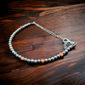 Faux Pearl & Orange Magnesite Western Bracelet — Silver Plated with Extender