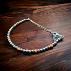 Faux Pearl & Orange Magnesite Western Bracelet — Silver Plated with Extender