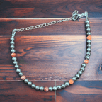 Faux Pearl & Orange Magnesite Western Bracelet — Silver Plated with Extender