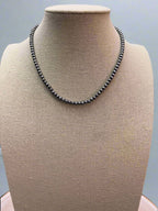 Western Faux Silver Pearl Choker — 4mm Navajo-Style Bead Necklace (12 Inch + Extender)