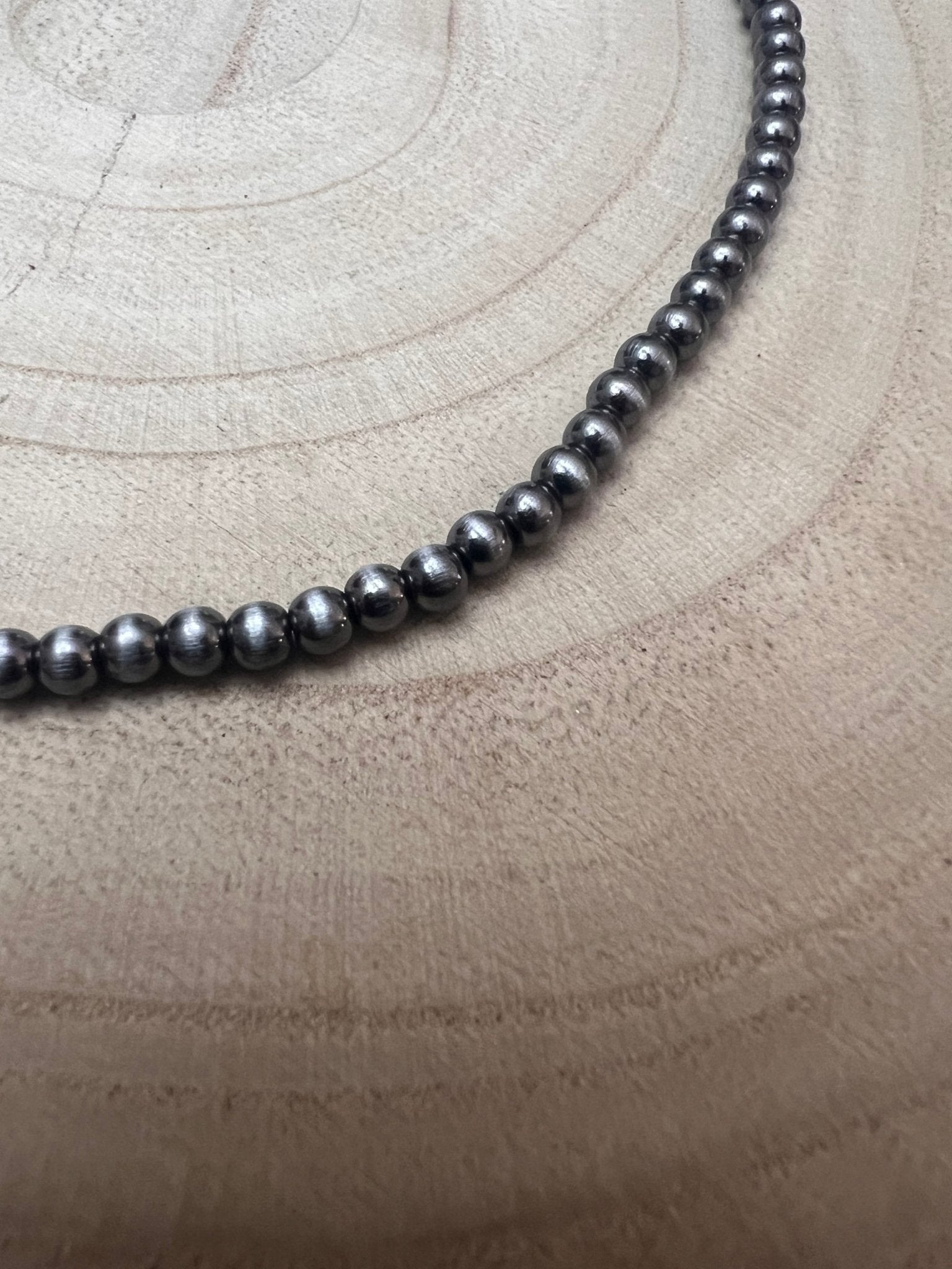 Western Faux Silver Pearl Choker — 4mm Navajo-Style Bead Necklace (12 Inch + Extender)