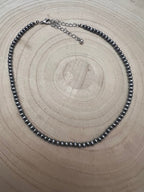 Western Faux Silver Pearl Choker — 4mm Navajo-Style Bead Necklace (12 Inch + Extender)