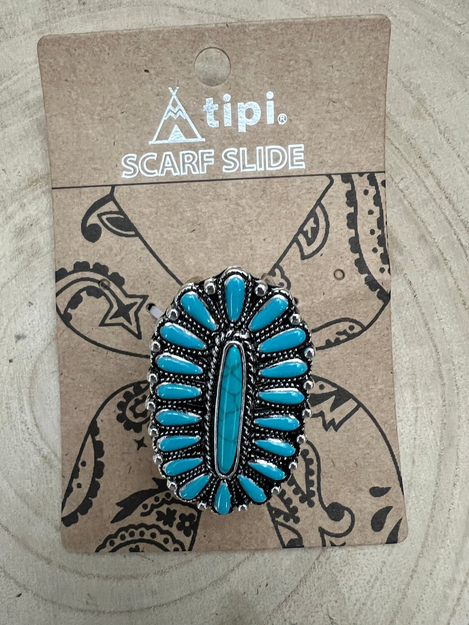Faux Turquoise Cluster Wild Rag Scarf Slide — High-Polish Lead/Nickel-Free Western Accessory
