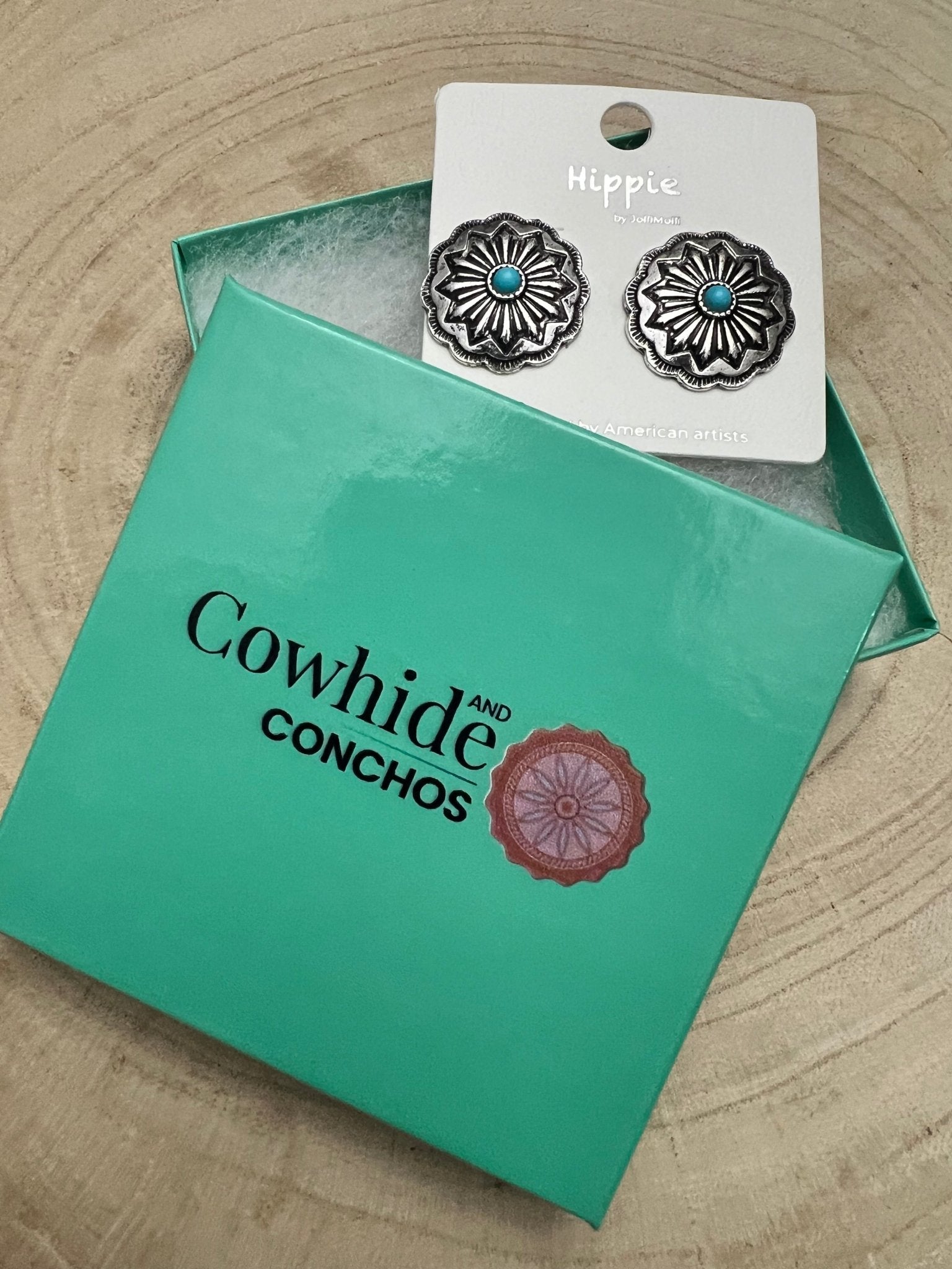 Western Faux Turquoise Concho Post Earrings — Petite 3/4" Drop