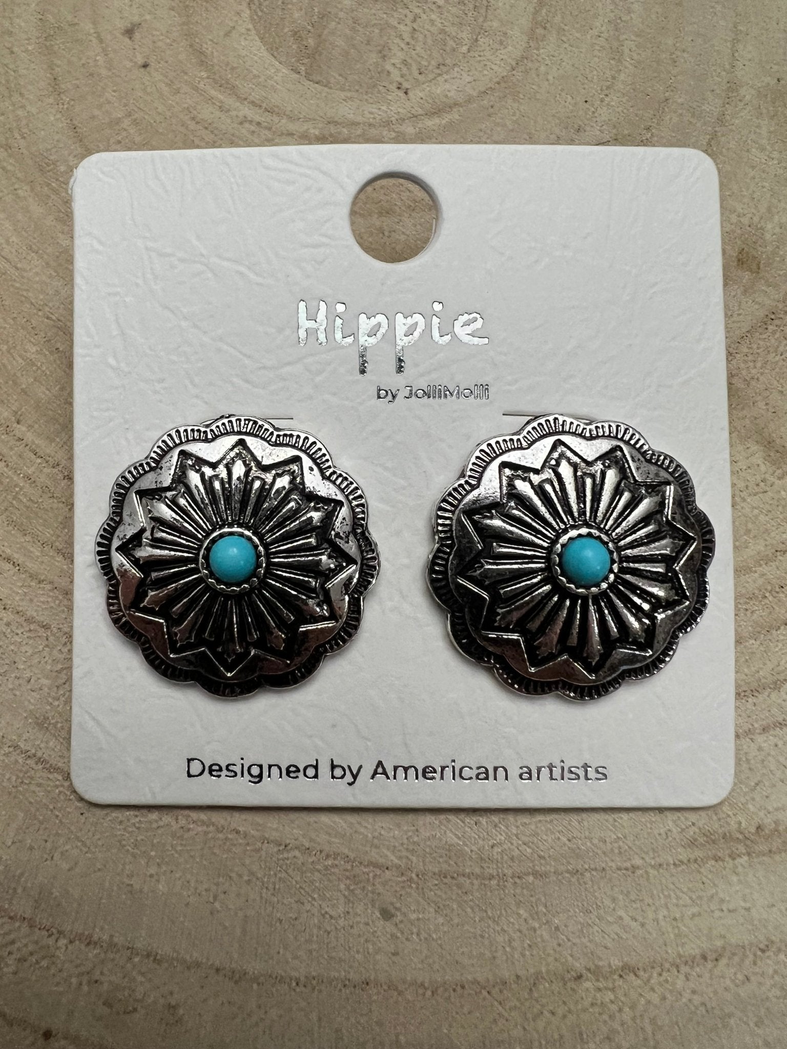 Western Faux Turquoise Concho Post Earrings — Petite 3/4" Drop