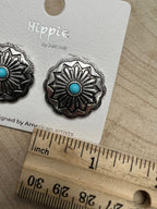 Western Faux Turquoise Concho Post Earrings — Petite 3/4" Drop
