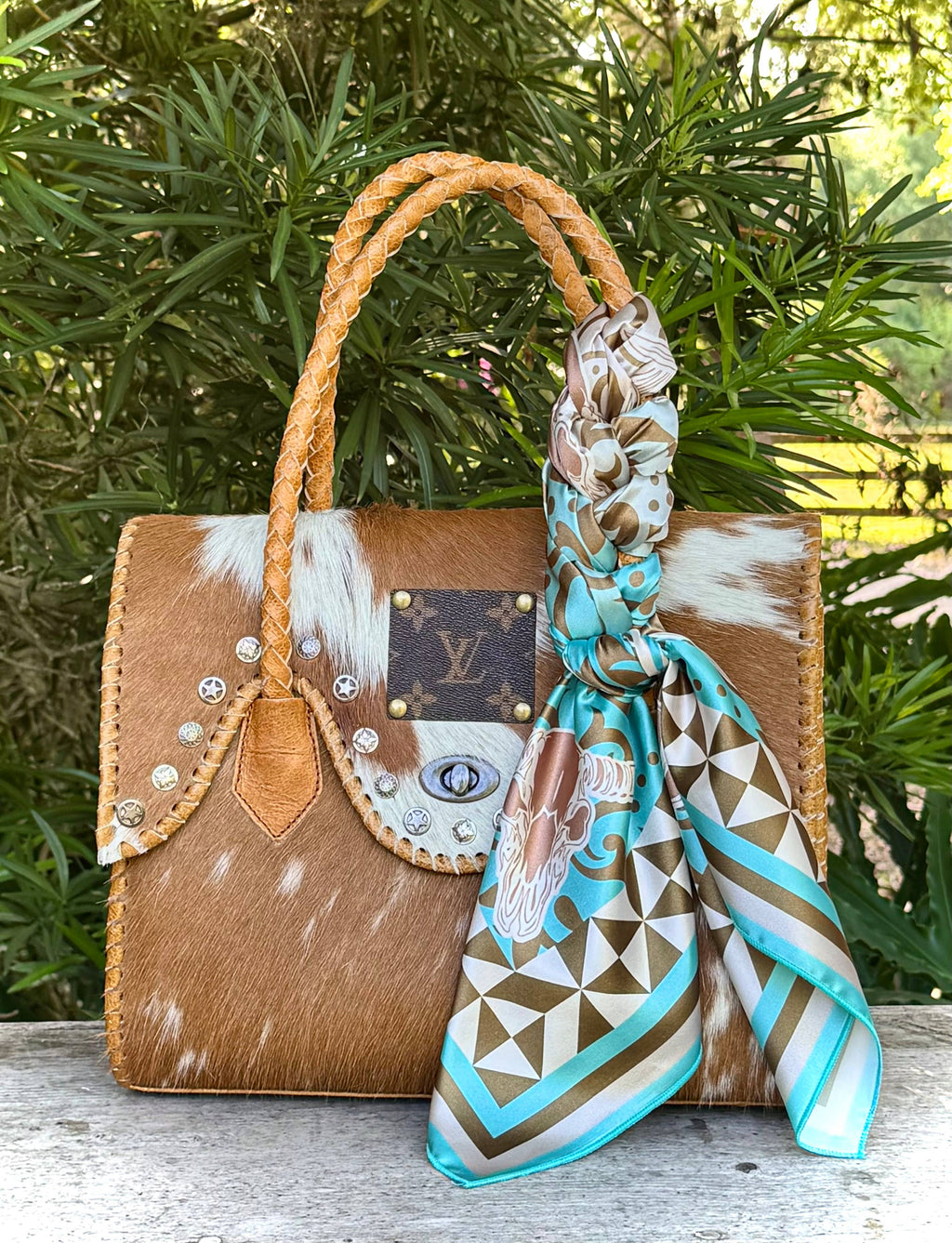 Upcycled LV Cowhide Leather Bougie Shoulder Crossbody Bag