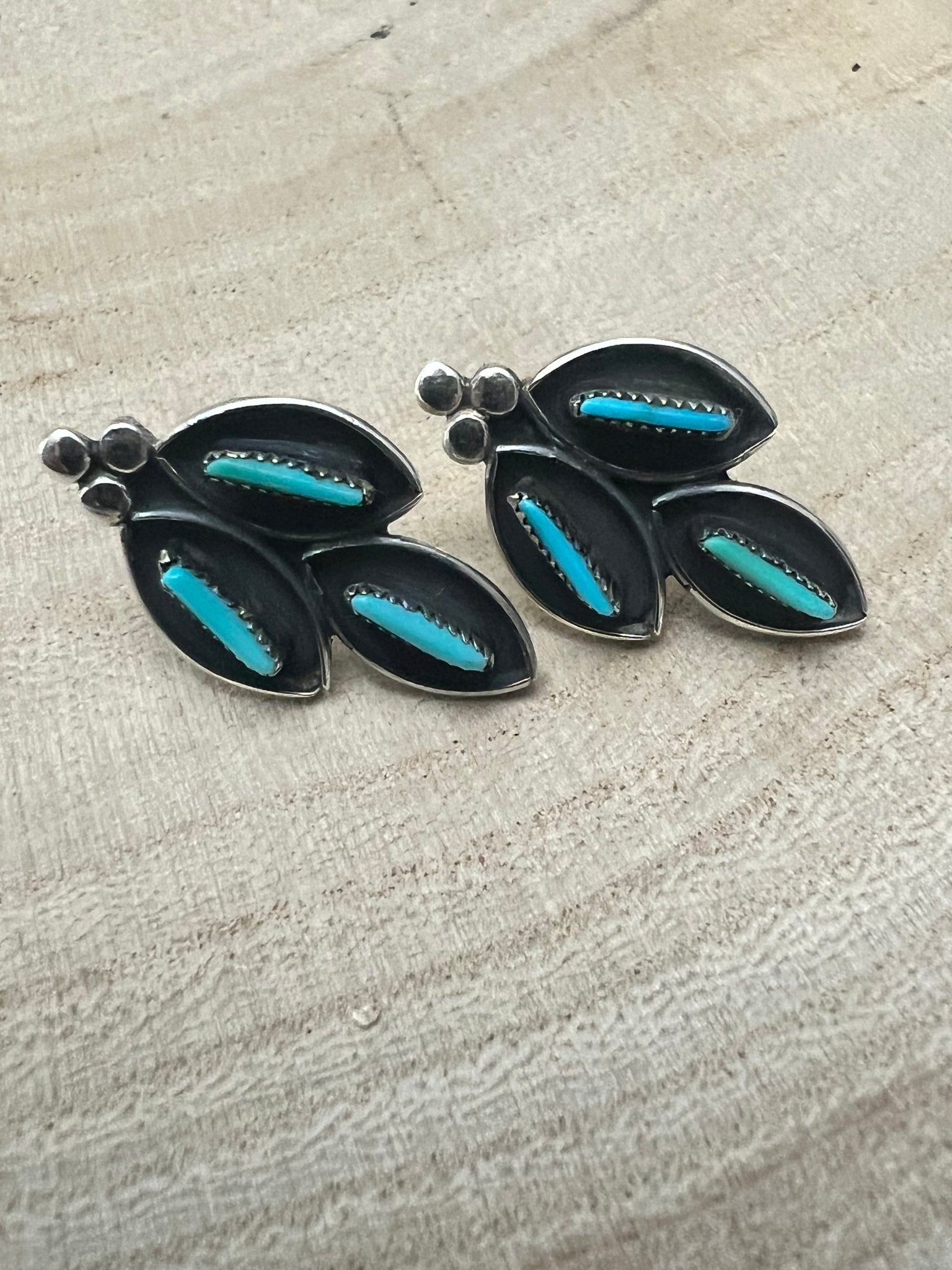 Fernando Othole Zuni Turquoise Sterling Silver Post Earrings