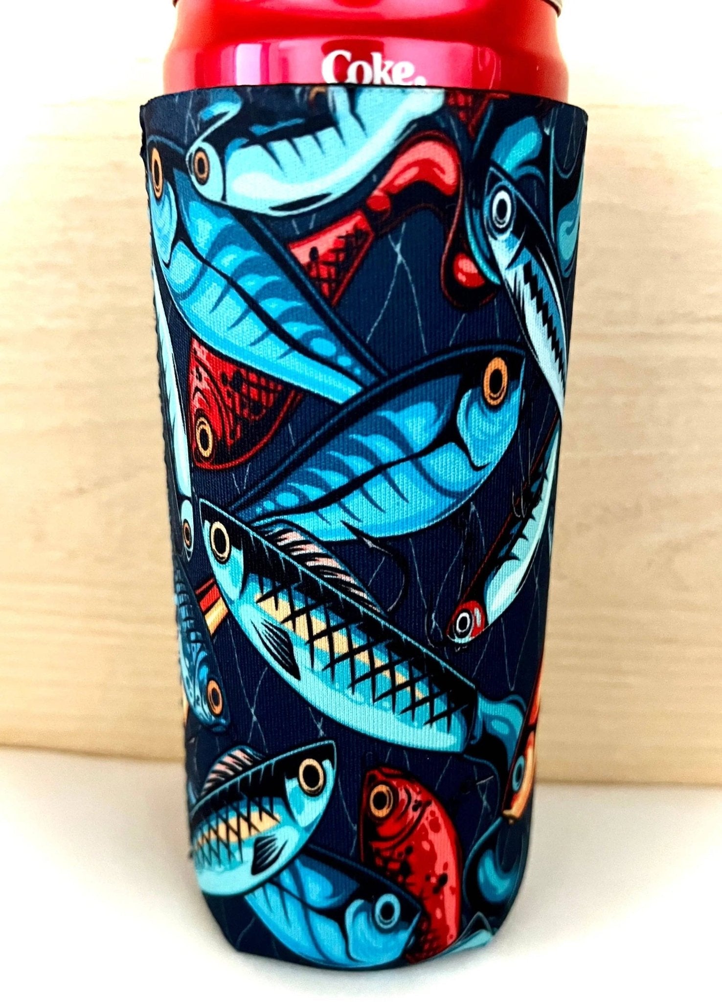 Fishing Lure Print Slim 12oz Can Koozie