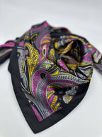 Fuchsia & Gold Bold Paisley Wild Rag — 36" Poly Satin Vibrant Western Scarf