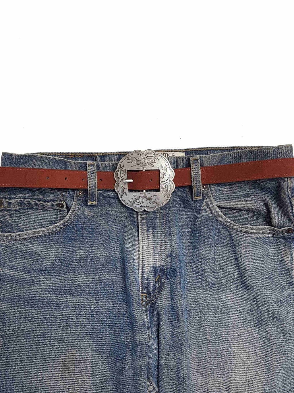 Genuine Suede Leather Western Belt with Floral Buckle — Brown Cowhide Suede