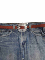 Genuine Suede Leather Western Belt with Floral Buckle — Brown Cowhide Suede