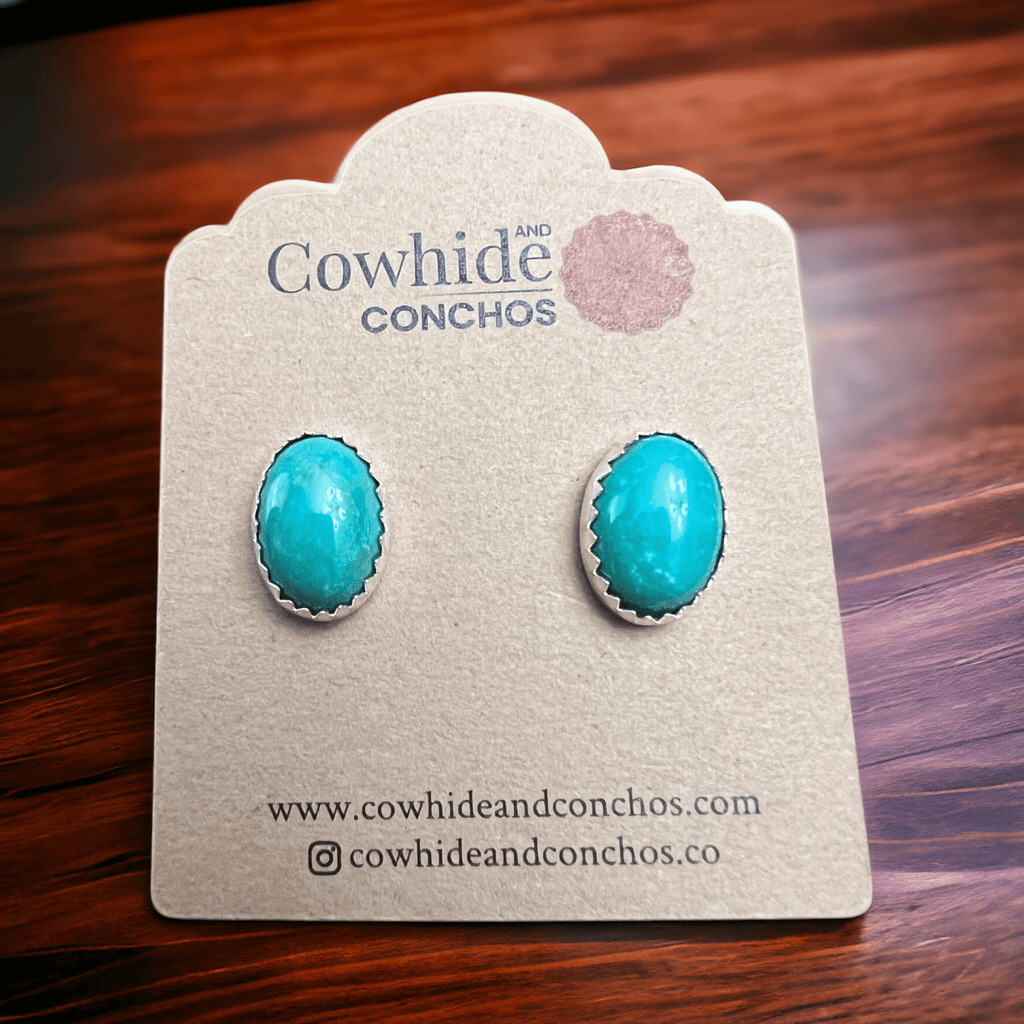 Genuine Thunder Creek Turquoise Sterling Silver Post Earrings — 10×14mm (Native-Style)
