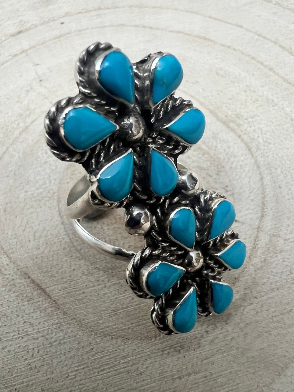 Gina Dosedo Zuni Sterling Silver Ring with Turquoise — Size 7.5